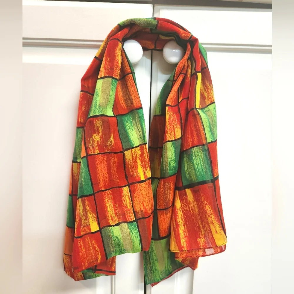 Bloomingdale's Vibrant Multicolor Checkered Silk Oblong Scarf